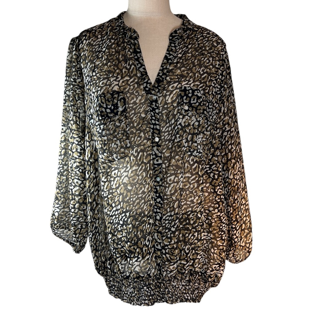 FYLO Sheer Button Down‎ Leopard Print Blouse Size XXL Animal Print Mob Wi…